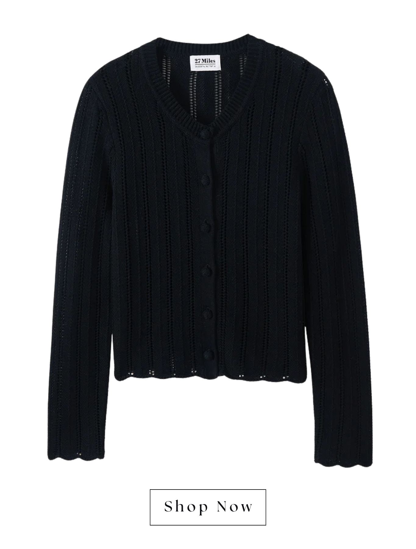 A black cotton pointelled cardigan.