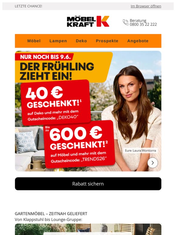 🏵️ Nur noch bis Dienstag: Bis zu 600€² geschenkt auf Möbel & mehr!