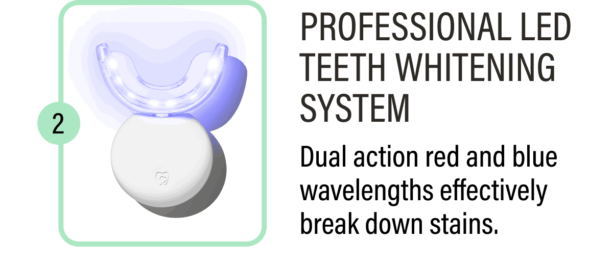 Professional LED Teeth Whitening System - Dual action red and blue wavelengths effectively break down stains.