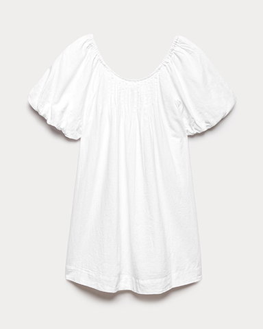 Linen Rich Puff Sleeve Mini Smock Dress White