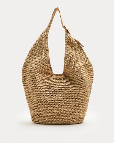 Natural Straw Hardware Detail Shoulder Bag