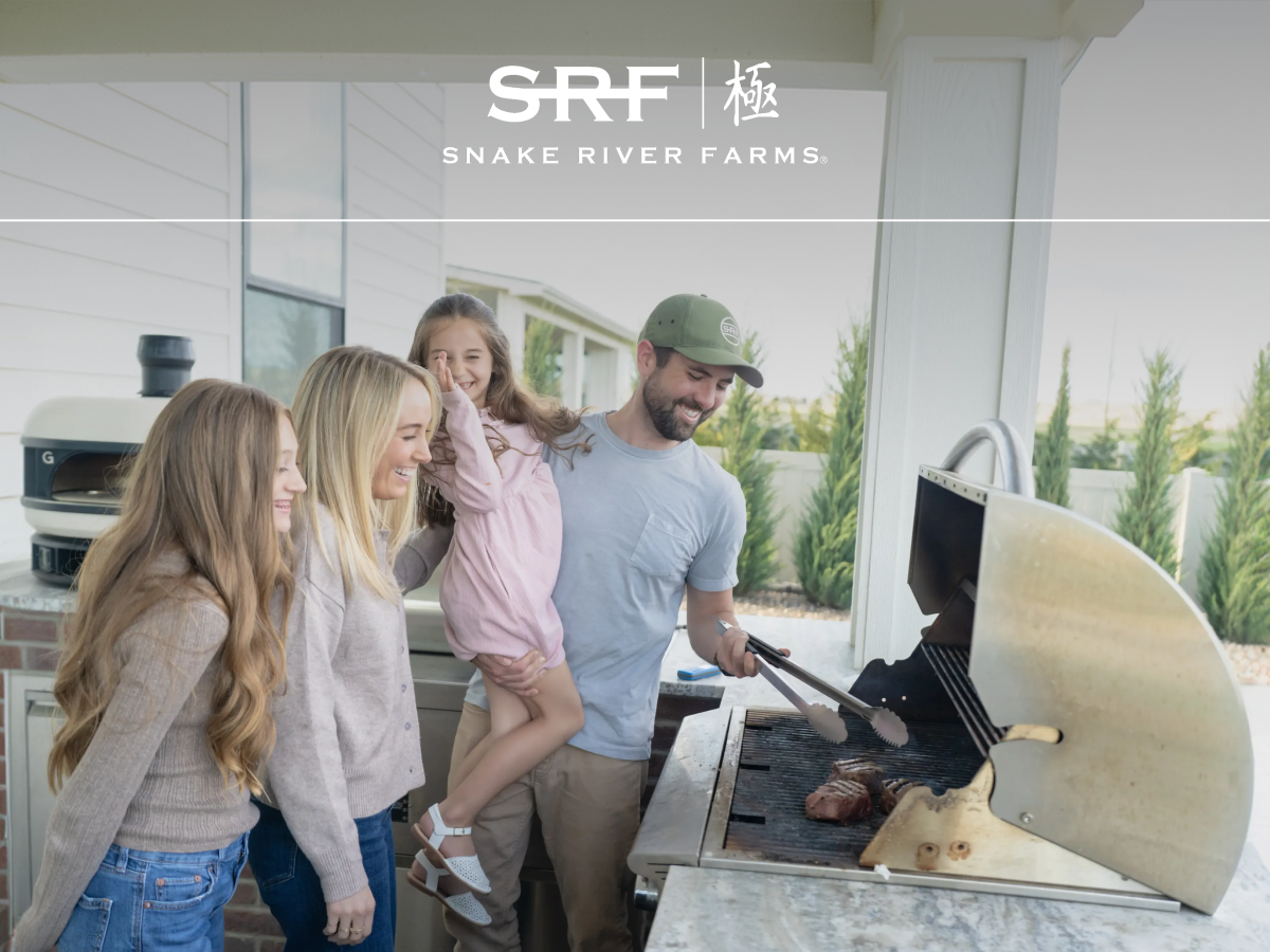 Hero family grilling with logo
