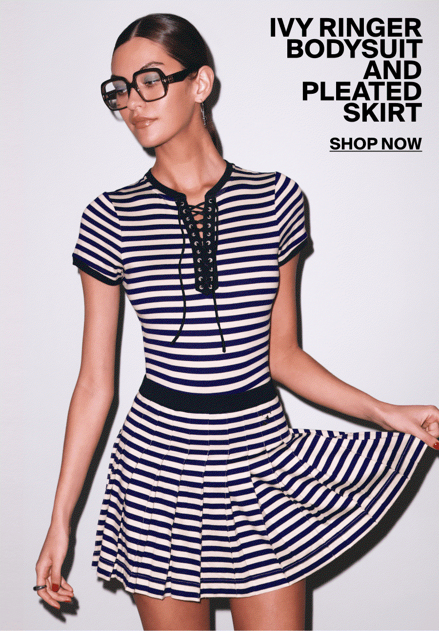 Ivy Ringer Bodysuit and Pleated Skirt
