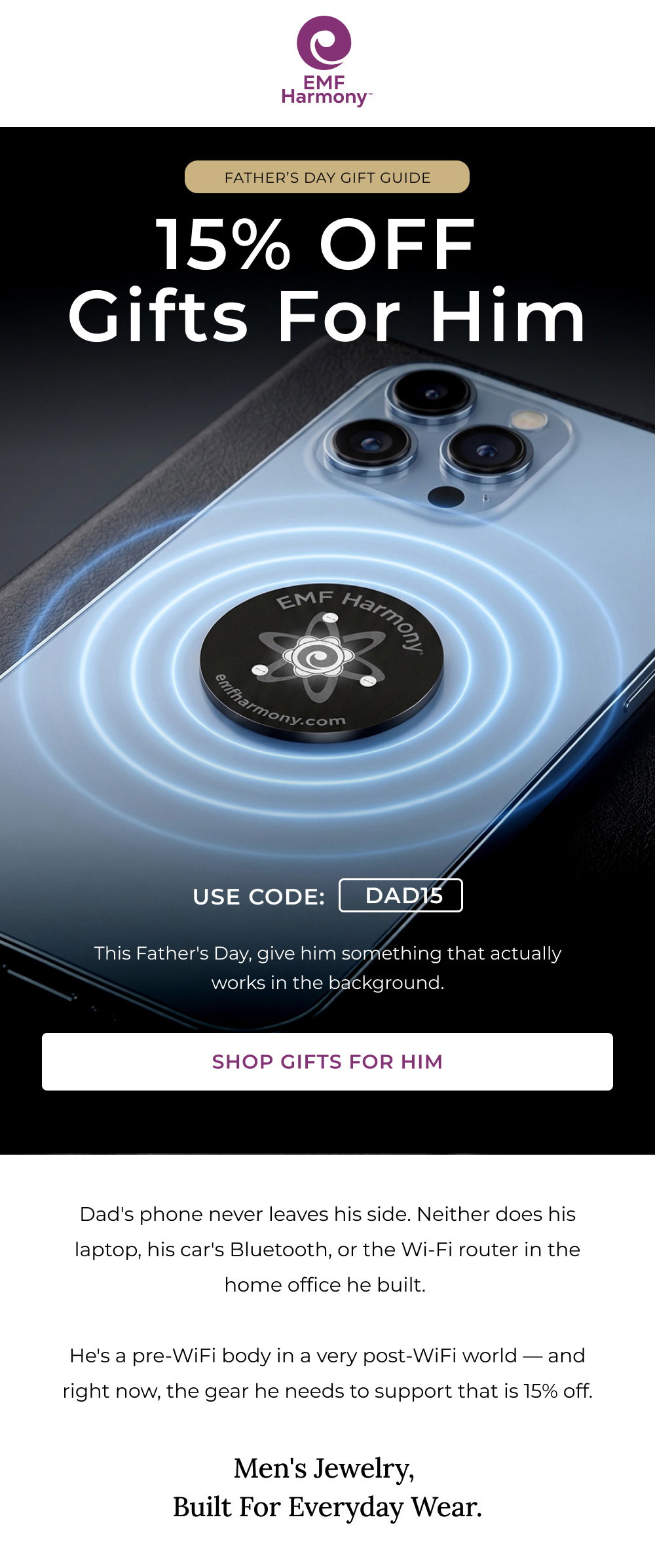 Father's Day Sale — 15% off men's EMF protection
