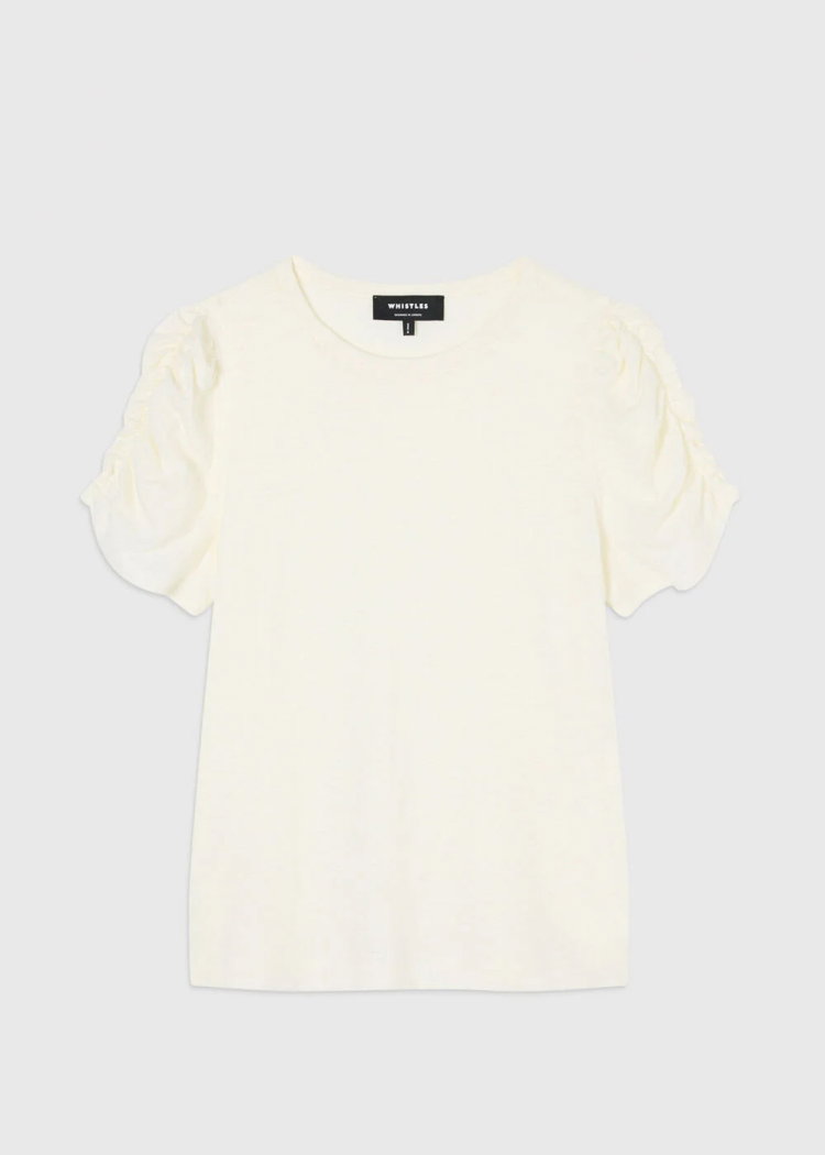 Ivory Round Neck Gathered Sleeve Tee