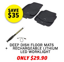 Deep Dish Floor Mats (4 Pack) + Rechargeable Lithium LED Worklight