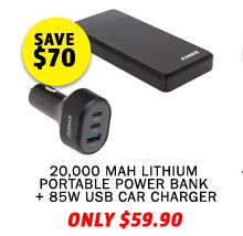 20000 mAH Lithium Portable Power Bank + 85W USB Car Charger