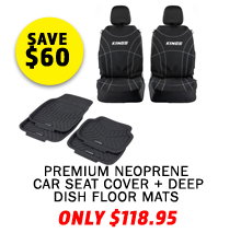Premium Neoprene Seat Covers (Pair) + Deep Dish Floor Mats (4 Pack)