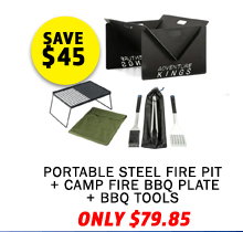 Portable Steel Fire Pit + Camp Fire BBQ Plate + BBQ Tools