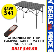 Aluminium Roll Up Camping Table + Illuminator 24 LED Work Light