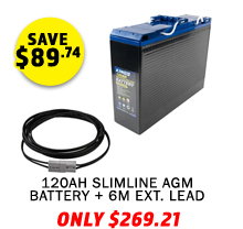 12V 120Ah Slimline AGM Battery + Solar Extension Lead - 6 Metre