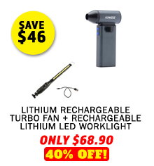 Lithium Rechargeable Turbo Fan + Rechargeable Lithium LED Worklight