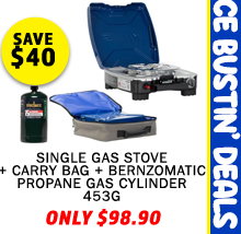 Single Gas Stove + Carry Bag + Bernzomatic Propane Gas Cylinder 453G