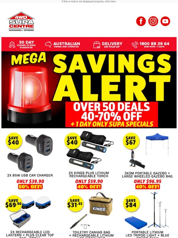 Mega Savings Alert 🚨 Over 50 Deals 40-70% Off ➕ 1 Day Only Supa Specials