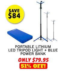 Portable Lithium LED Tripod Light + Blue Power Bank