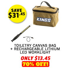 Toiletry Canvas Bag + Rechargeable Lithium LED Worklight