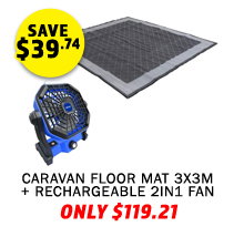 Outdoor Mat 3x3m + Lithium 2-in-1 LED Fan