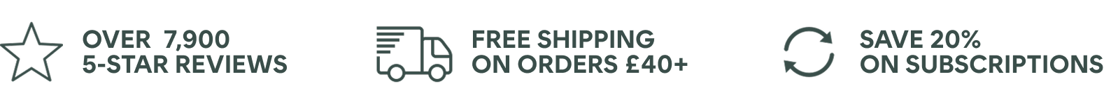 Over 7,900 5-star reviews, free shipping on orders over £40+, save 20% on subscriptions
