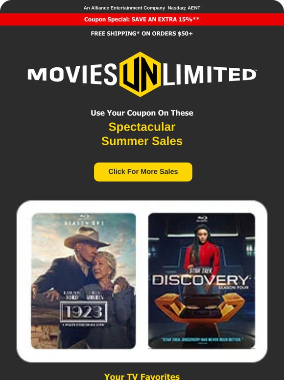 ACT NOW! Buy 3 In-Stock DVDs or Blu-rays, Save an Extra 15%!