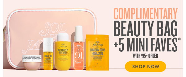 Complimentary beauty bag +5 mini faves* with $95+ order - SHOP NOW