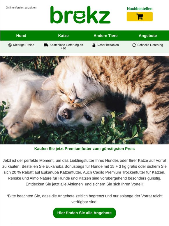 Eukanuba: 15 + 3 kg gratis Hundefutter, 20% Rabatt auf Katzenfutter
