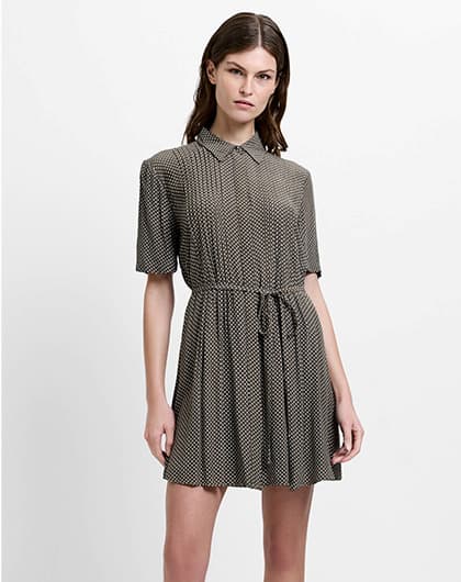 Lizzy Eco Pin Spots Pleated Khaki Mini Shirt Dress