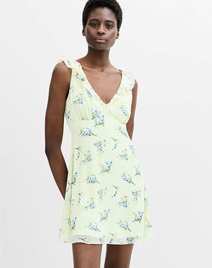 Marina Silky Floral Pastel Green Mini Dress