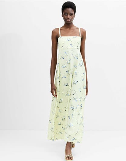 Ennis Eco Satin Square Neck Floral Maxi Dress