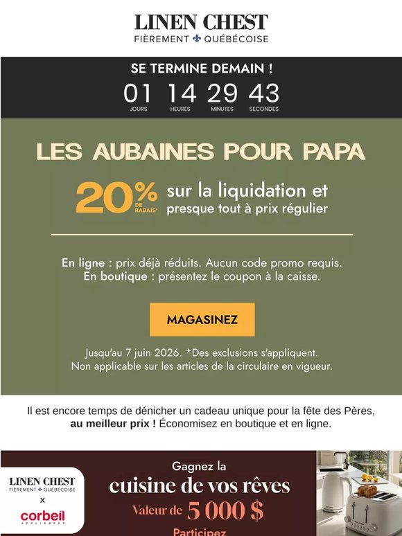 ⌛Fin des rabais de la fête des Pères
