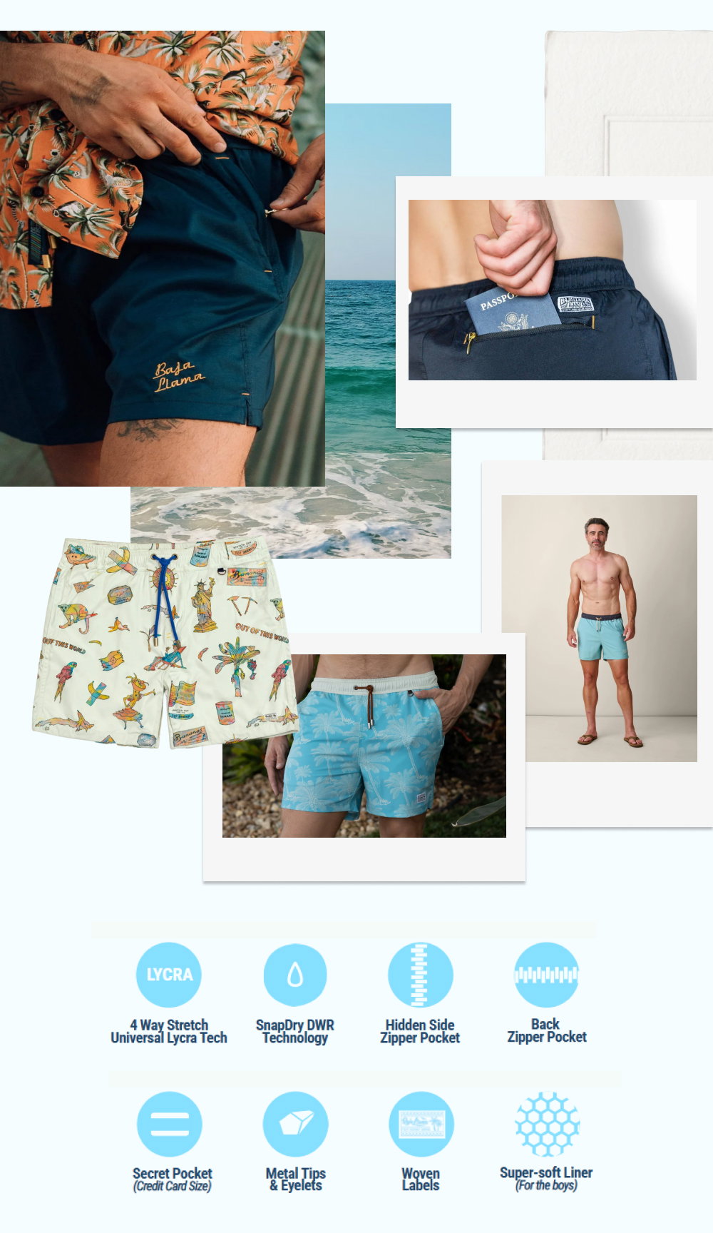 Baja Llama’s Neptune Collection was never meant for sitting still. Lightweight stretch fabric, ridiculous comfort, and fast-drying construction meet prints inspired by real stories, from the hidden corners of La República to tales of international intrigue and scenes pulled straight from some of our wildest adventures.