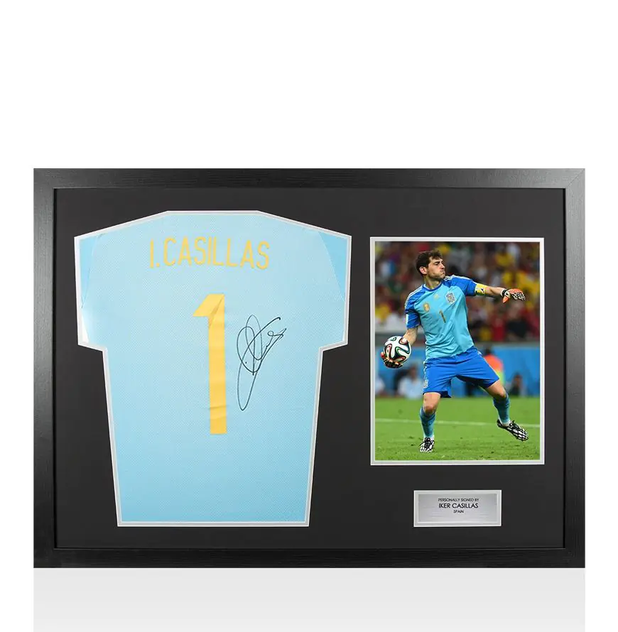 Framed Iker Casillas Signed Spain Goalkeeper Shirt: Home, 2024-25 - Panoramic