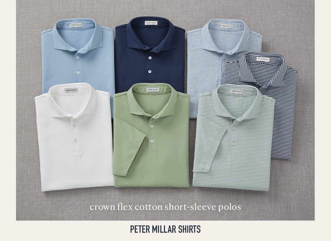 Peter Millar Shirts — Crown Flex Cotton Short-Sleeve Polos in multiple colors