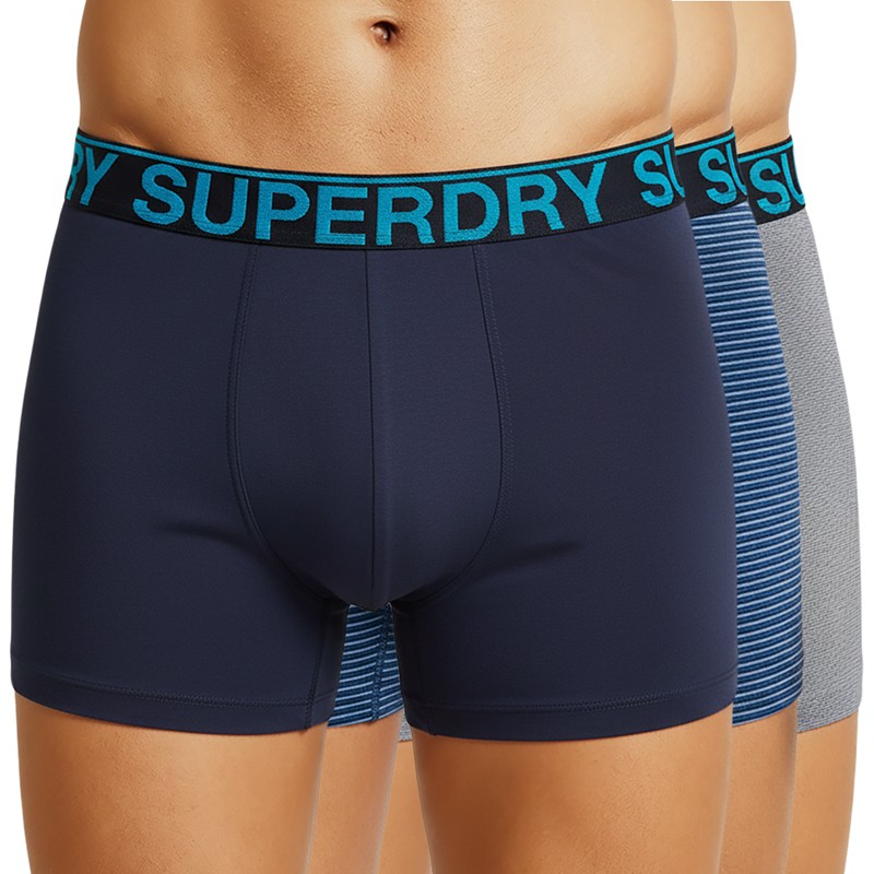 Image of Superdry 3-er Set Trunks Dunkelblau, Blau-Weiß gestreift & Grau