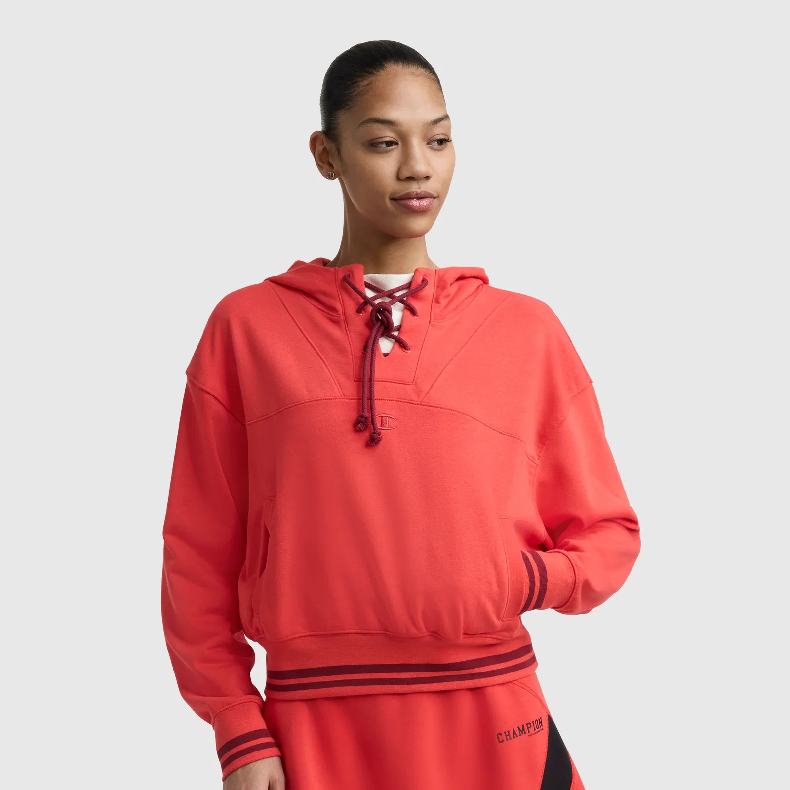 Image of Tackle Lace Front Hoodie, Tonal Embroidered C Logo