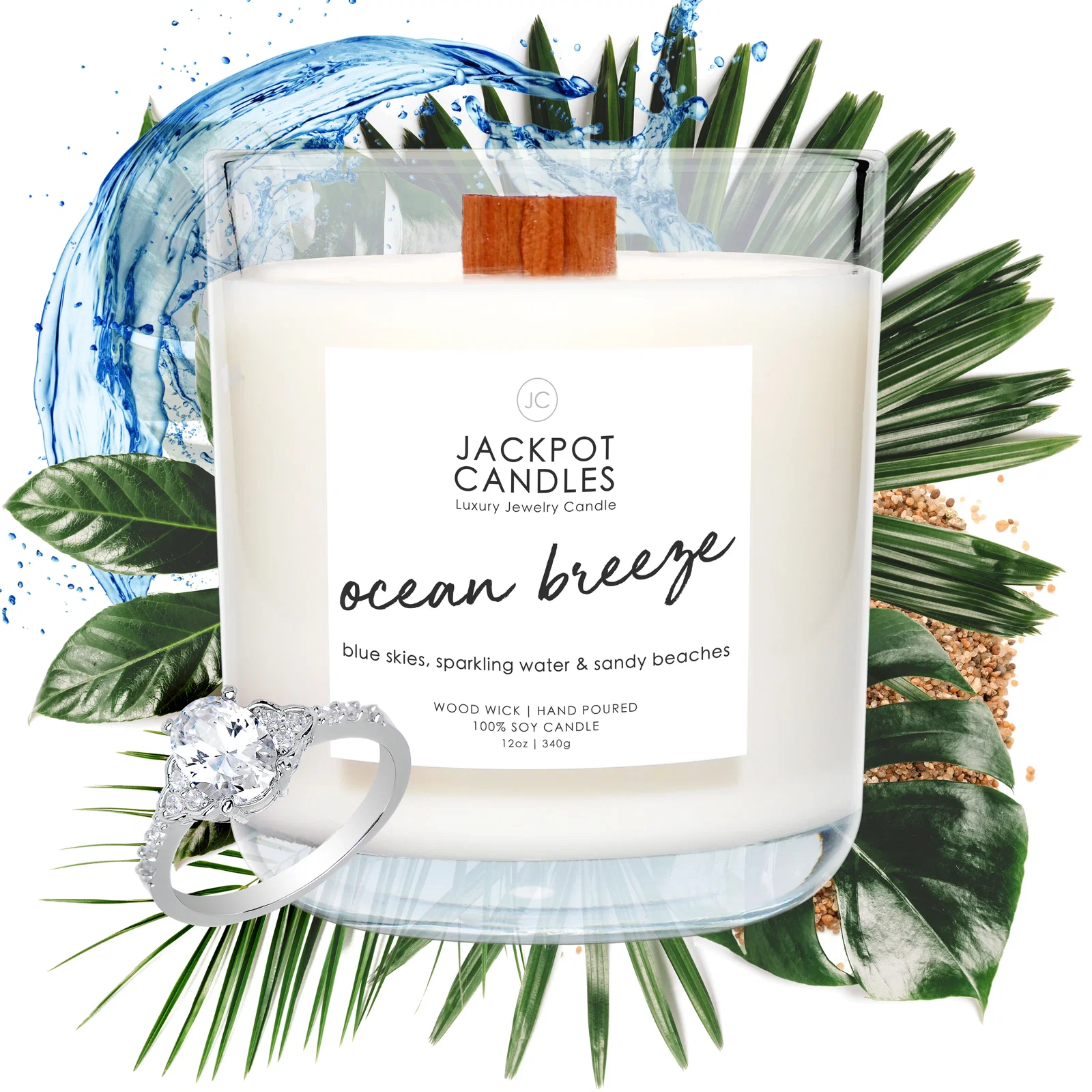 Image of Ocean Breeze Wooden Wick Jewelry Ring Candle