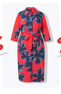Hemdblusen-Midikleid, Blüten, A-Linie, 3/4-Arm