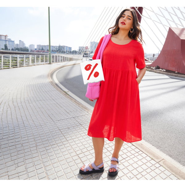 Kleid, Leinenmix, A-Linie, Rundhals, Halbarm