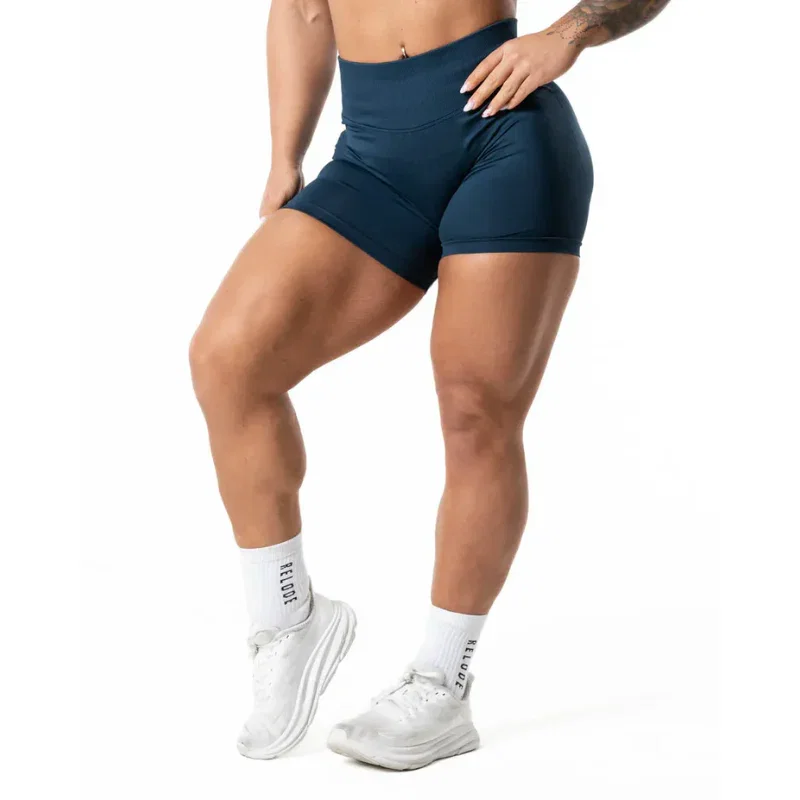 Image of Relode Hybrid Seamlesss SCRUNCH Shorts, Navy