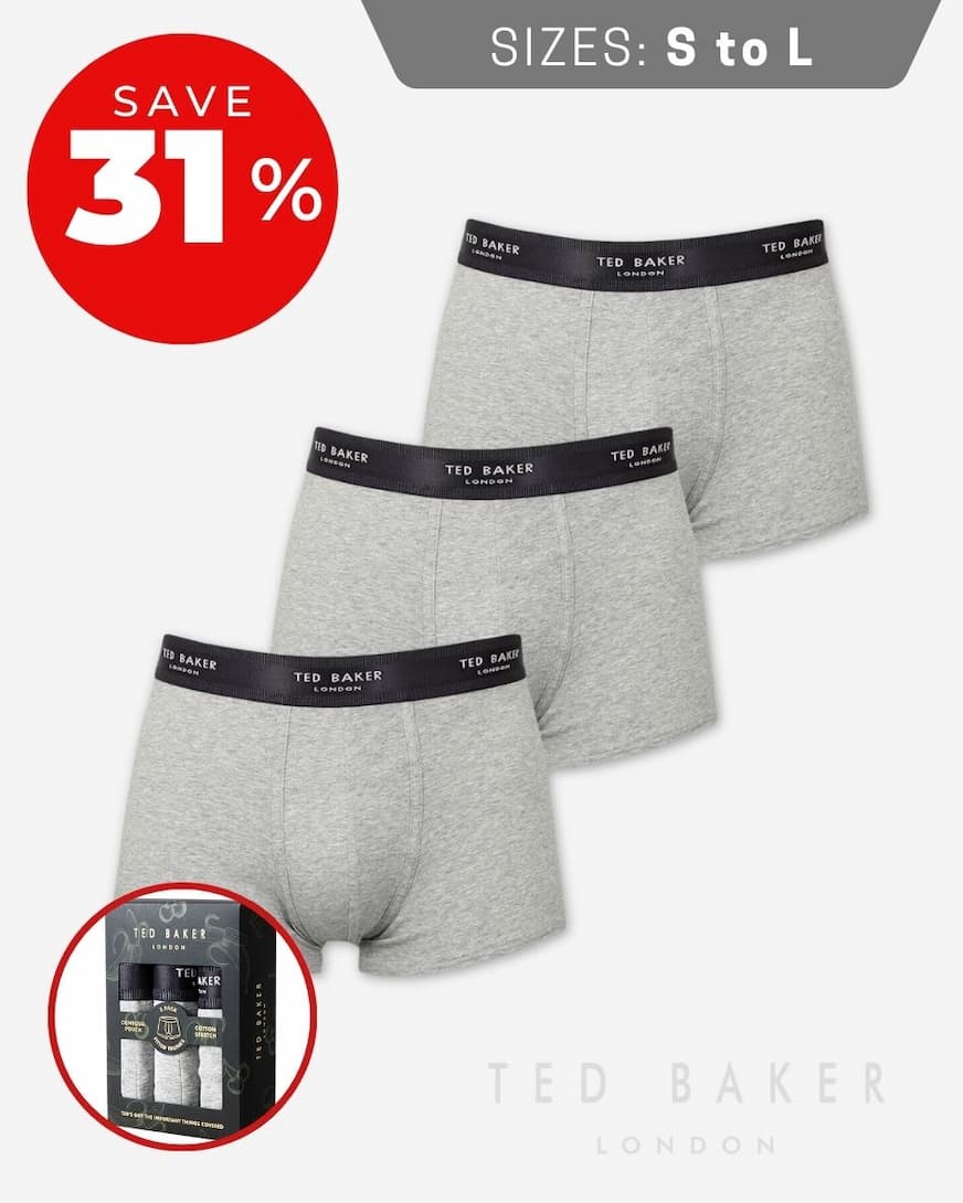 Ted Baker Mens 3-Pack Cotton Breathable Comfort Trunk Boxer Briefs