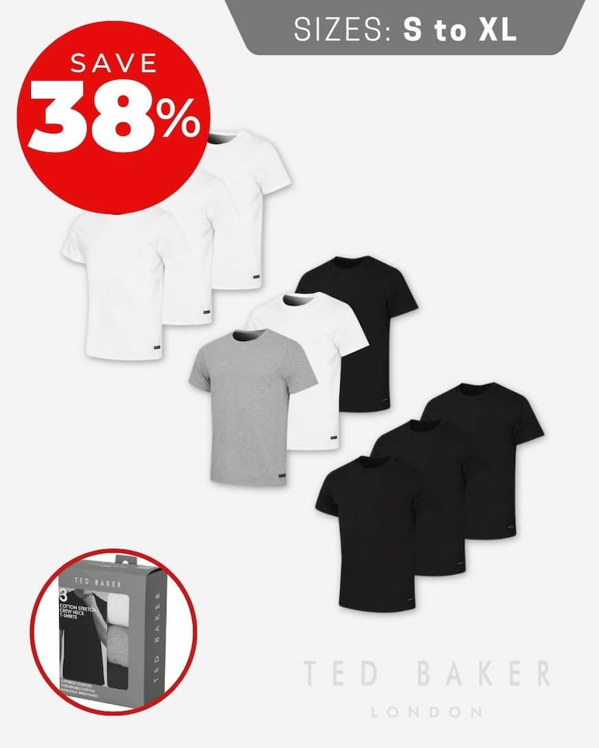 Ted Baker Mens 3-Pack Stretch Cotton Classic Crew Neck T-Shirt