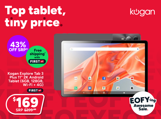 Kogan Explore Tab 3 Plus 11" 2K Android Tablet (6GB, 128GB, Wi-Fi + 4G)