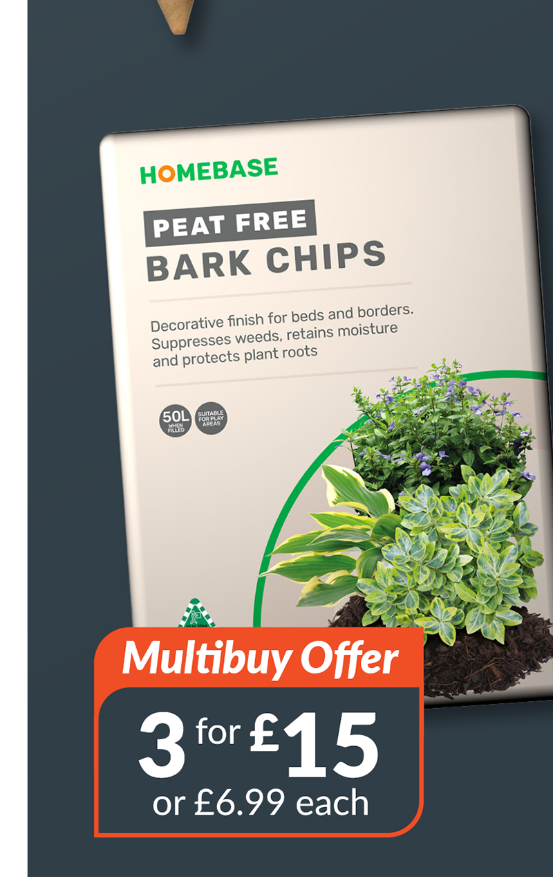 Peat Free Bark Chips 50L - Brown. 3 for £15 or £6.99 each