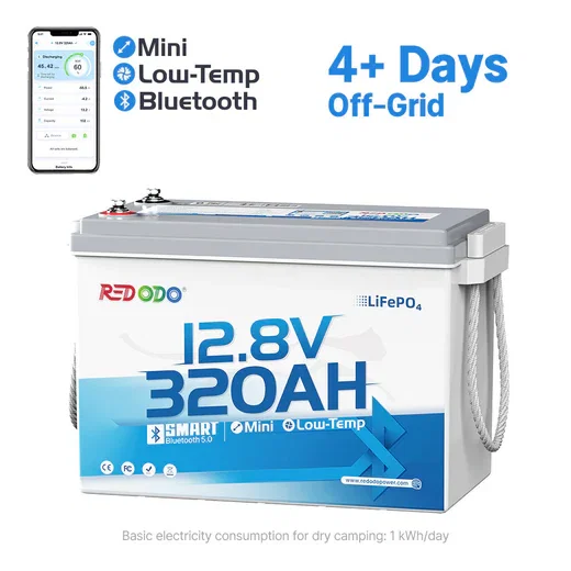 Redodo 12V 320Ah Mini Bluetooth Lithium Battery | Best for Boondocking, Long Road Trip, Desert Trip, Home Backup