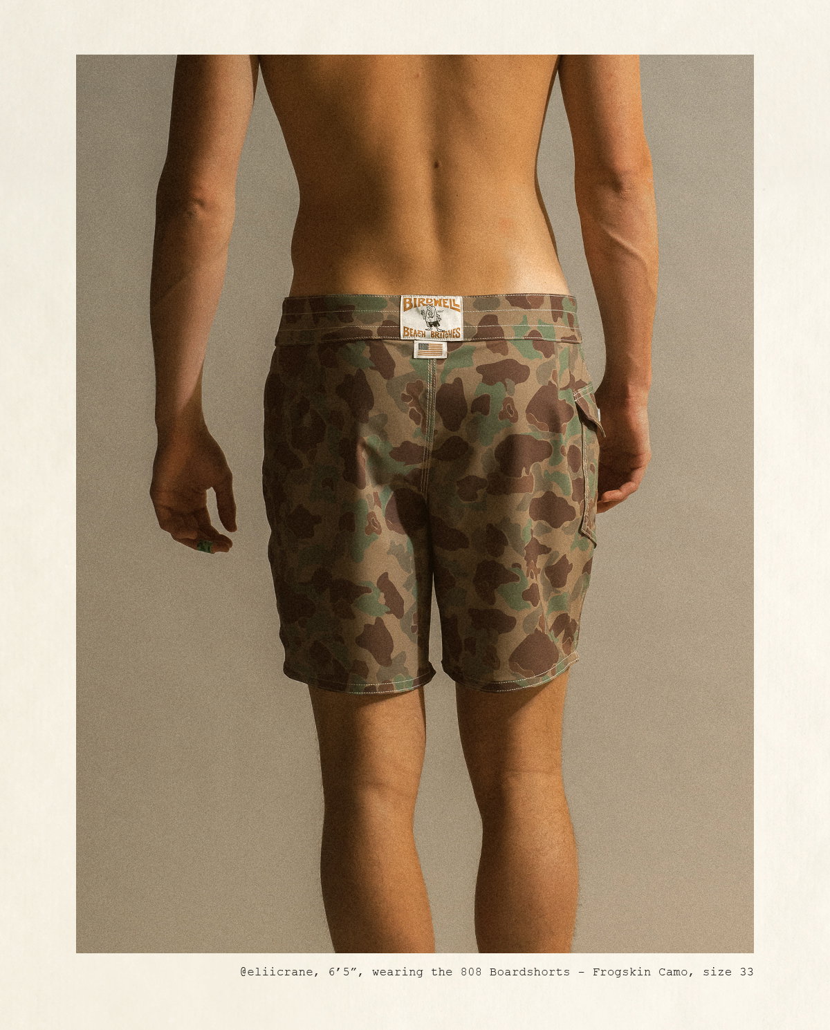 Eli, 6'5", wearing the 808 Boardshorts - Frogskin Camo, size 33