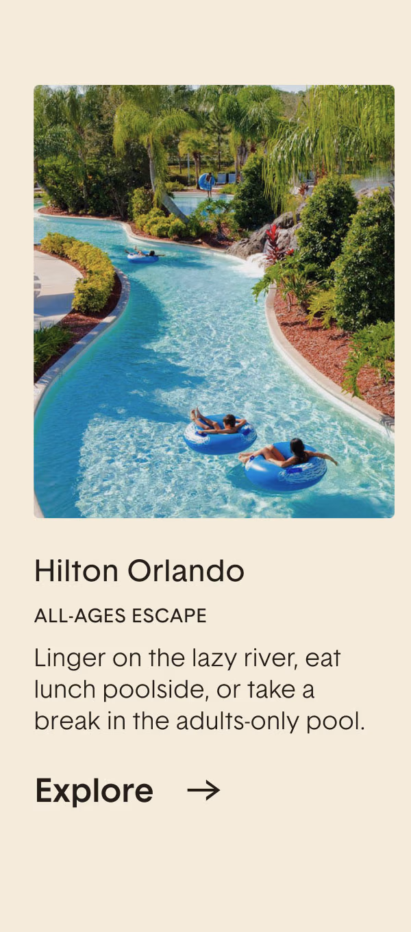 Hilton Orlando. Linger on the lazy river, eat lunch poolside, or take a break in the adults-only pool.