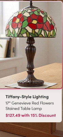 Tiffany-Style Lighting | 17" Genevieve Red Flowers Stained Table Lamp  $127.49 with 15% Discount