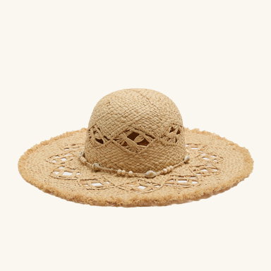 Natural Straw Shell Detail Fringed Hat