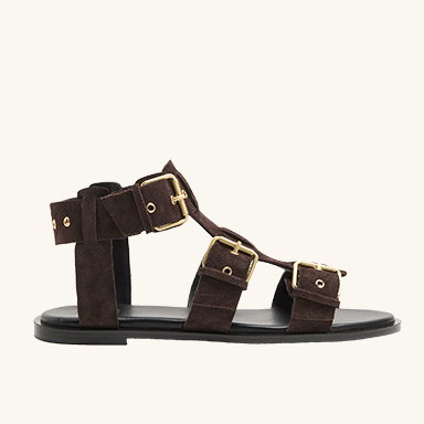 Brown Suede Eylet Detail Flat Gladiator Sandals