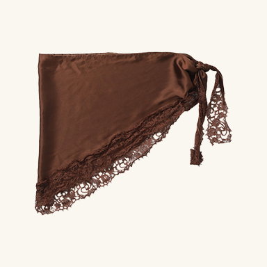 Brown Satin and Lace Tie Scarf
