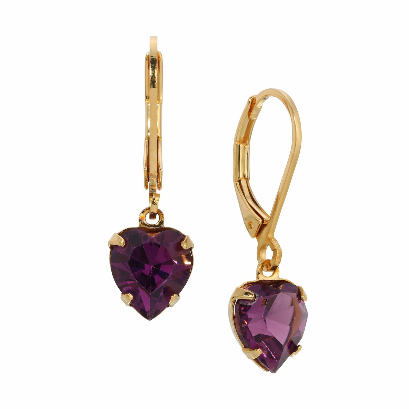 Amethyst Radiant Love Crystal Heart Drop Earrings